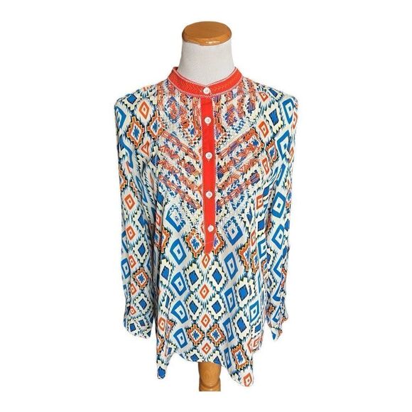 Womens Buckle Roar Fevered Cold Shoulder Diamond Print Henley Tunic Top - Sz XL - Picture 5 of 8